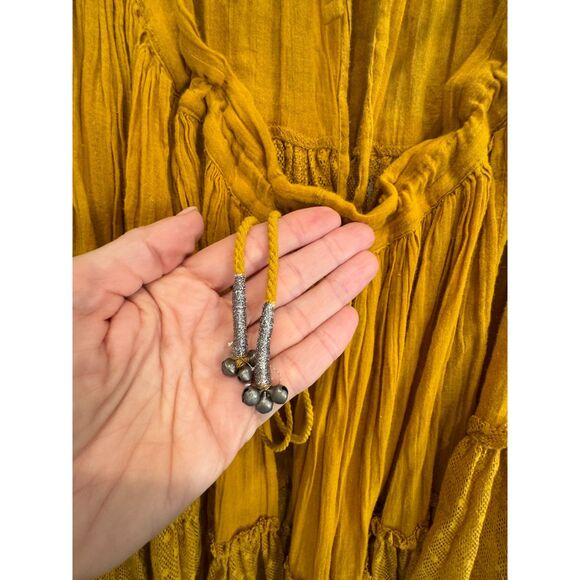 Free People 100 Degree Mini Dress Yellow Marigold Sz Sm Boho Flowy Summer Dress - Picture 9 of 11